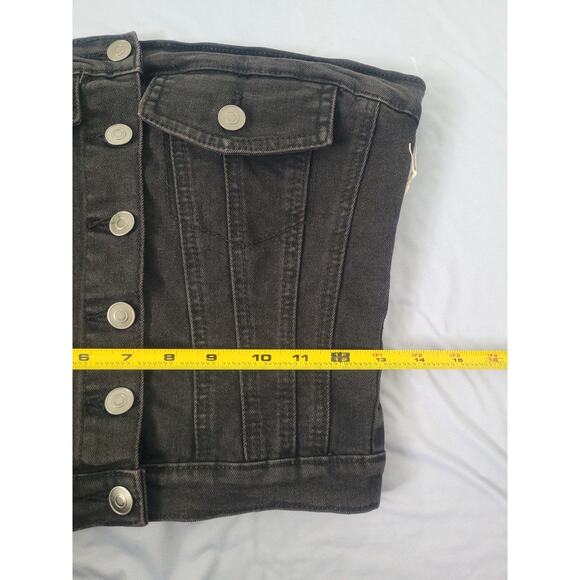 NWT Project Rebel Strapless Denim Button Tube Top Size M Black Grunge Western - Picture 6 of 7